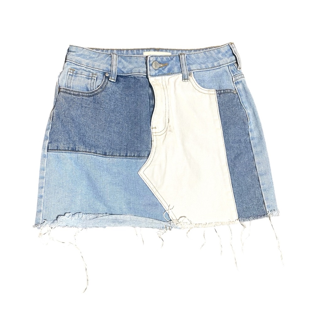 PacSun Womens Patchwork Denim Mini Skirt Blue White Colorblock Size 3